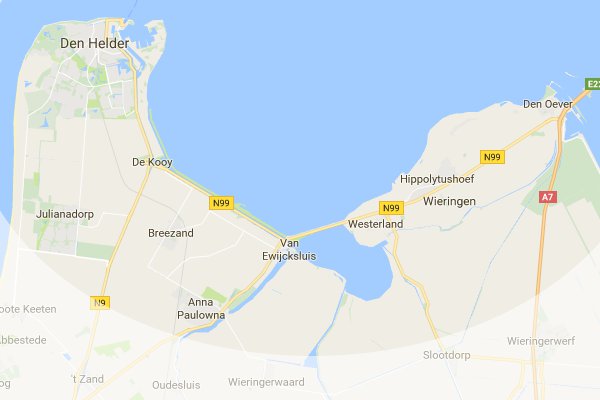 Een kaart van de kop van Noord-Holland